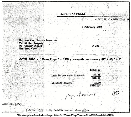 Jasper Johns Three Flags invoice