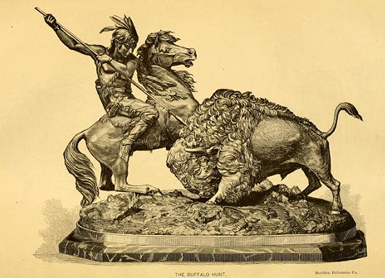 Meriden Britannia Company buffalo hunt sculpture